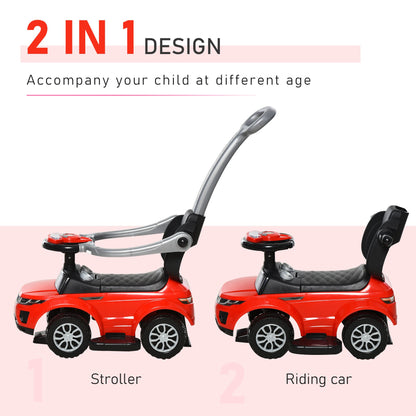 2 In 1 Push Cars for Toddlers Kid Ride on Push Car Stroller Sliding Car with Horn Music Light Function Secure Bar Ride on Toy for Boy Girl 1-3 Years Old Red