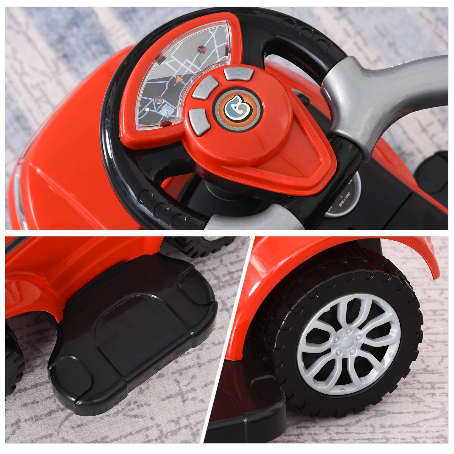 2 In 1 Push Cars for Toddlers Kid Ride on Push Car Stroller Sliding Car with Horn Music Light Function Secure Bar Ride on Toy for Boy Girl 1-3 Years Old Red